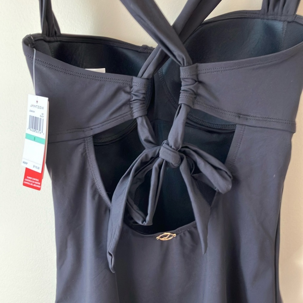 NWT Jantzen Black Tummy Control One-Piece Swimsuit with Tie Back Detail